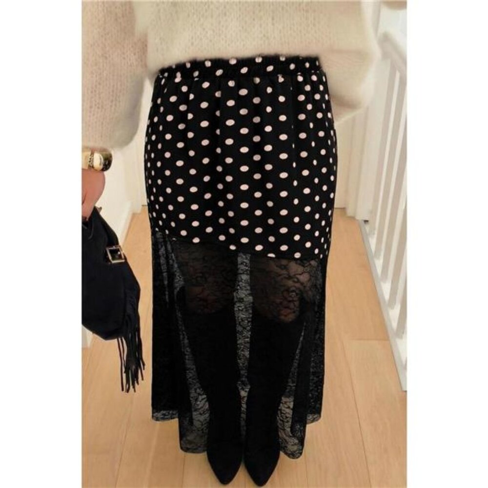 Polka Dot Patchwork Lace Maxi Skirt